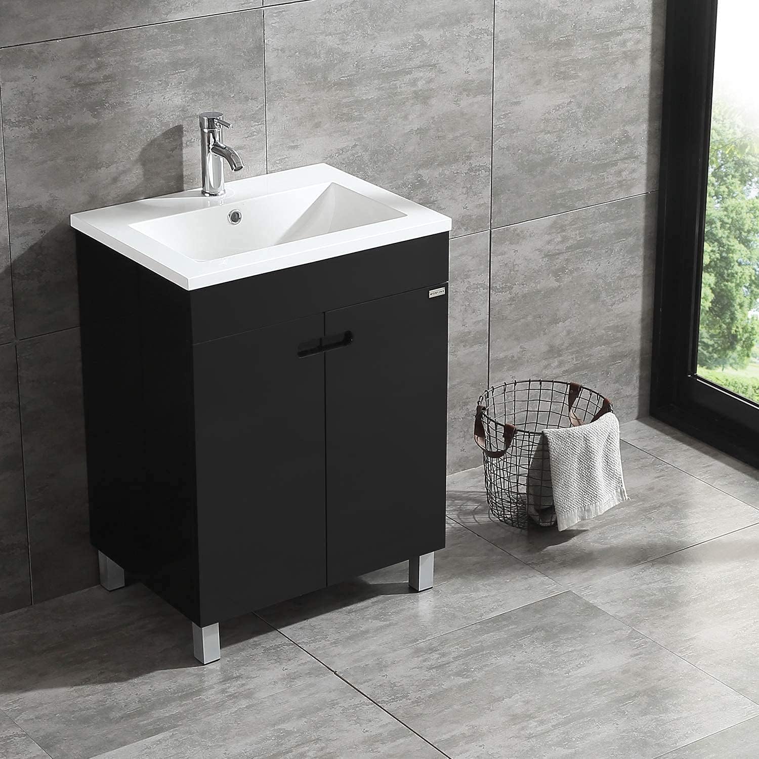 24 Black Bathroom Vanity Combo with Ceramic Sink and Chrome Faucet I276