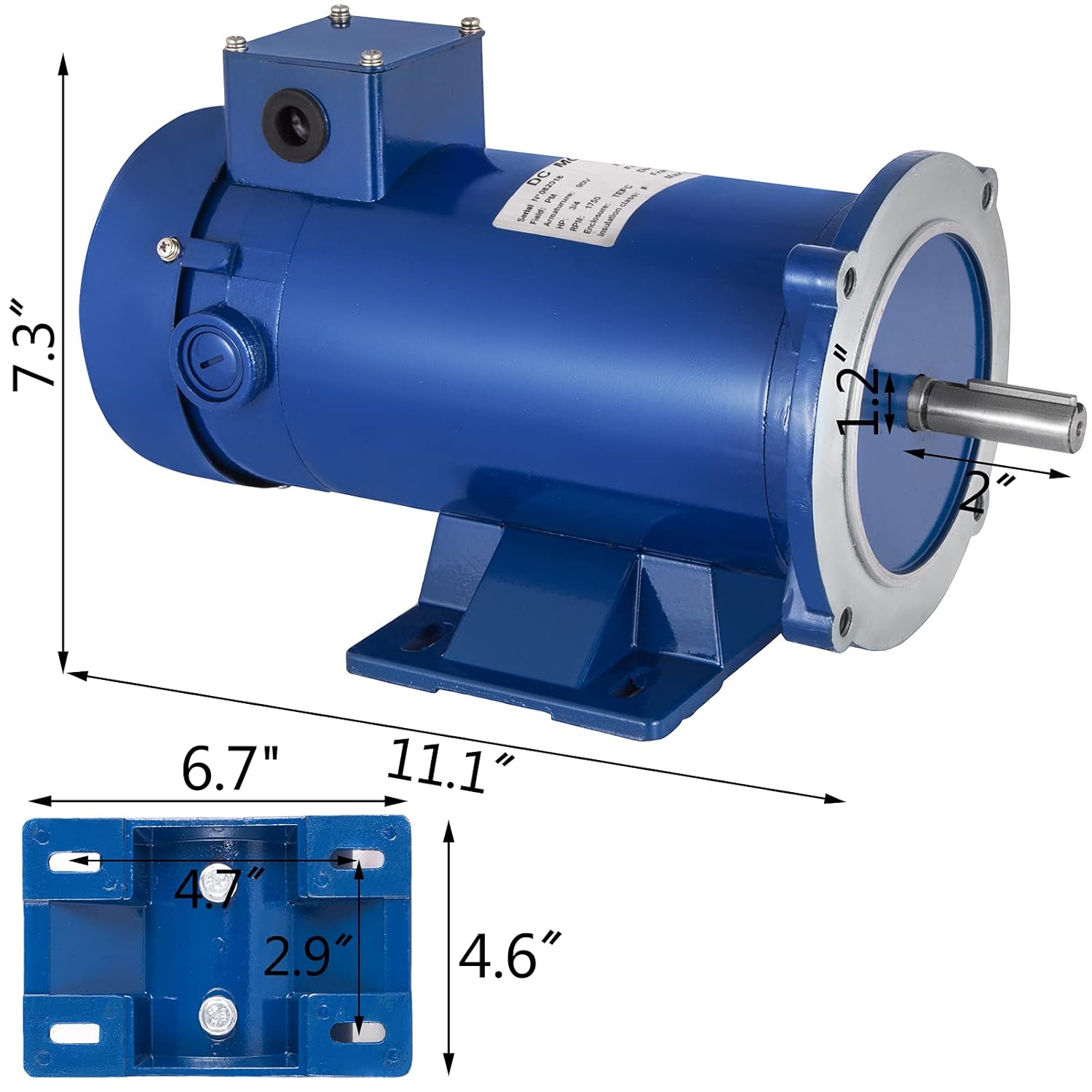 3/4HP 90V DC Motor 56C Frame 1750RPM TEFC Permanent Magnet DC Motor Y81642