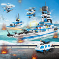 Police Ship Building Blocks Toy Kit with Army Car, Helicopter, Airplane, Warship B832472