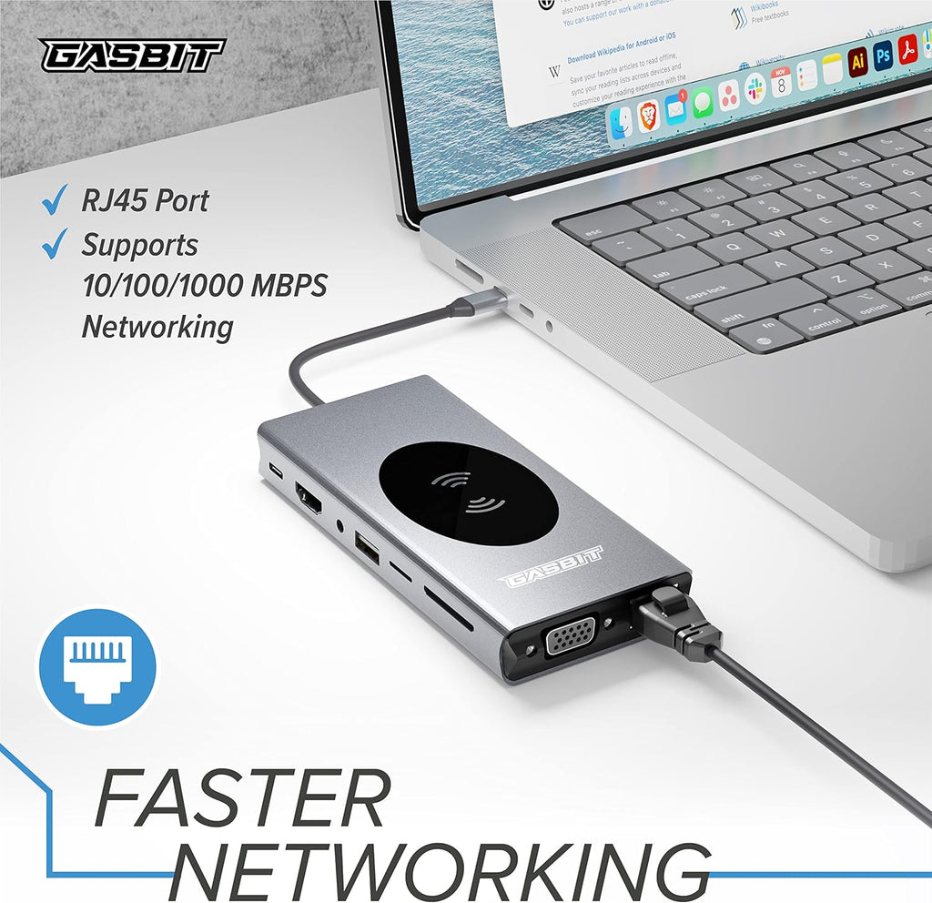 15-in-1 USB C Hub Multiport Adapter with Wireless Phone Charger K210159