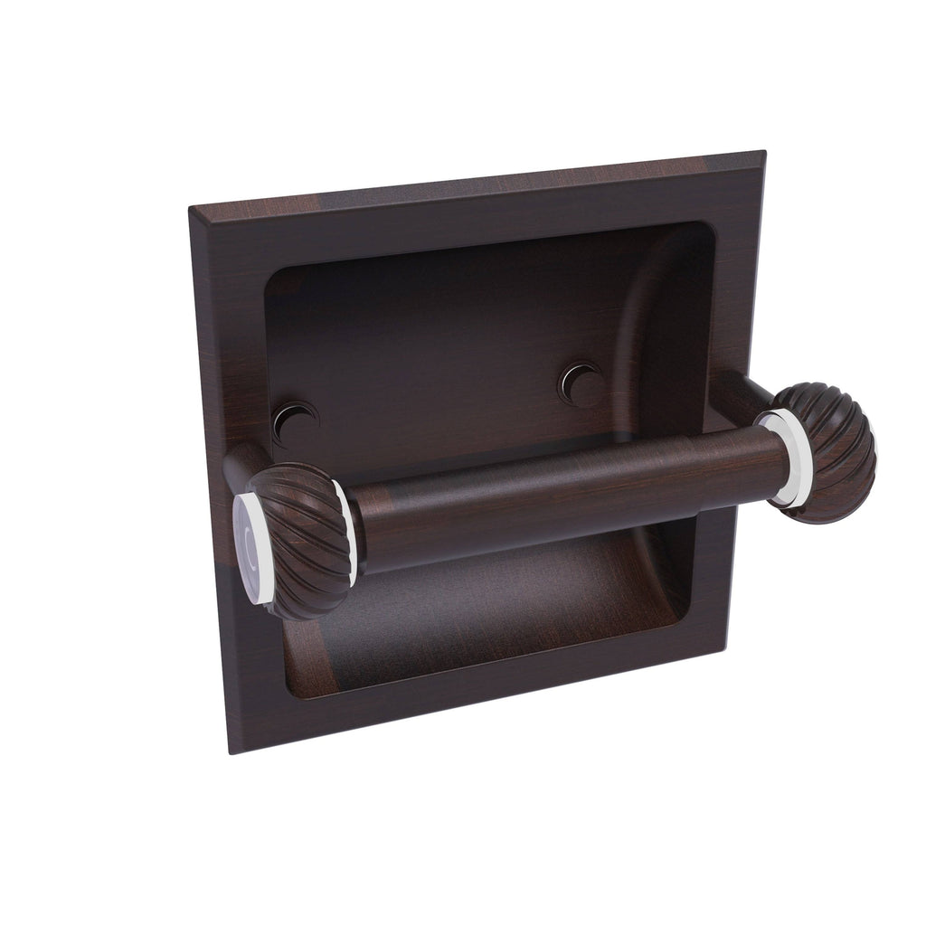 Recessed Toilet Paper Holder with Twisted Accents Unlacquered Brass Q24428