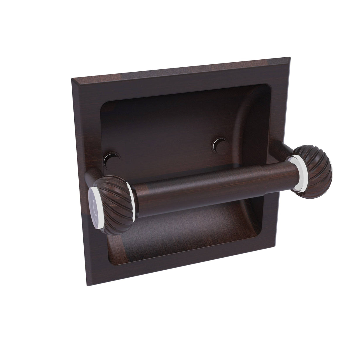 Recessed Toilet Paper Holder with Twisted Accents Unlacquered Brass Q24428