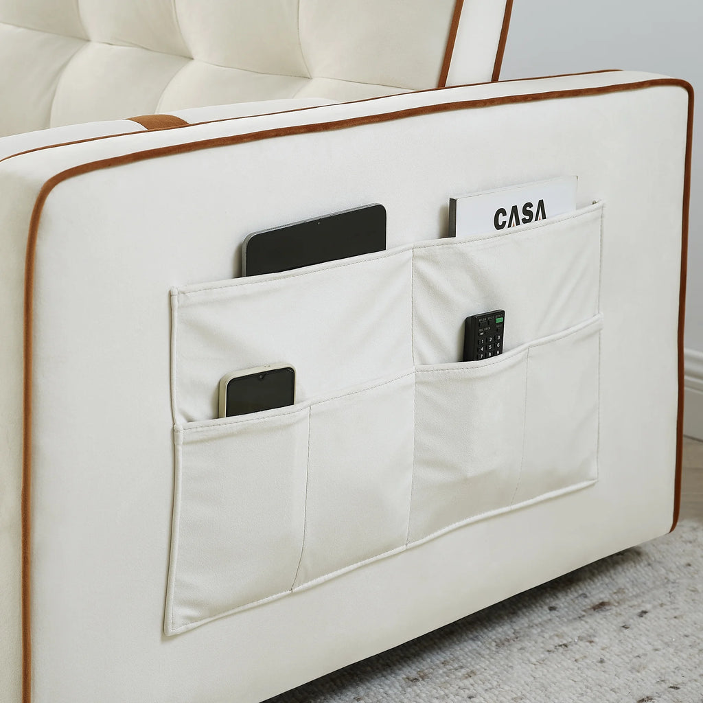 Beige 2 Seater Pull Out Sleep Sofa Bed with Side Pockets I37491