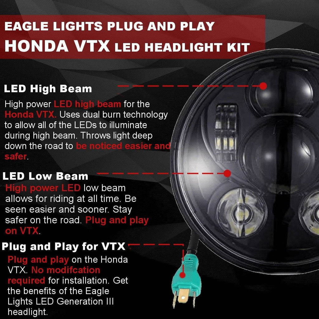 Blue LED Headlight for Honda VTX 1300 and 1800 with Bracket and Hardware W8841