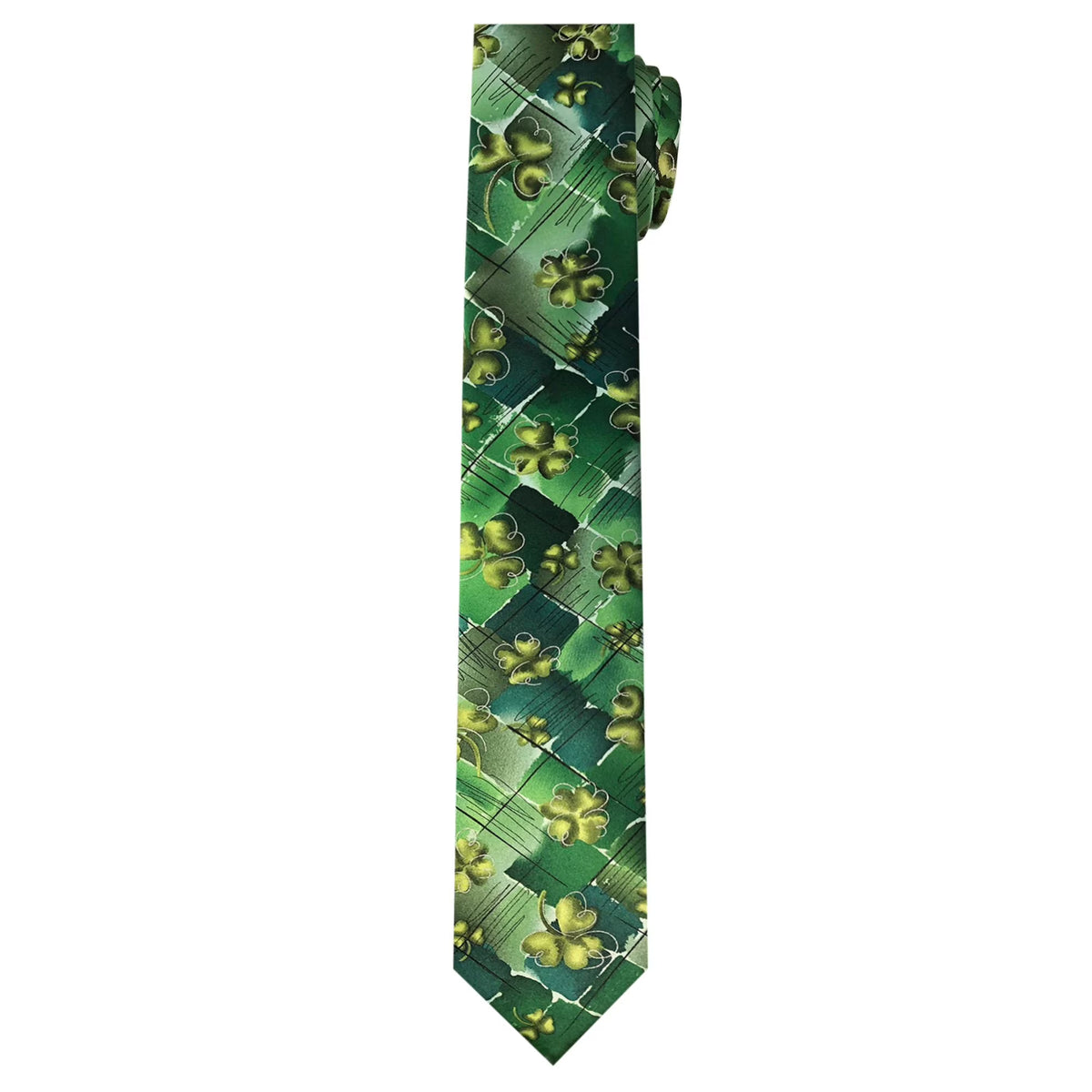 Green Shamrocks Clovers Black Diamond Irish Plant Person Art Extra Long Neck Tie D6888
