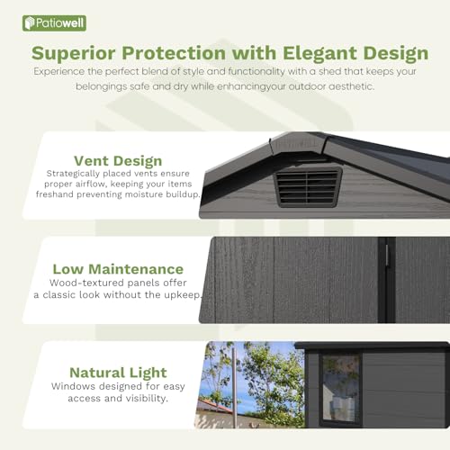 Dark Grey 6 x 8 FT Plastic Outdoor Storage Shed with Floor L841526