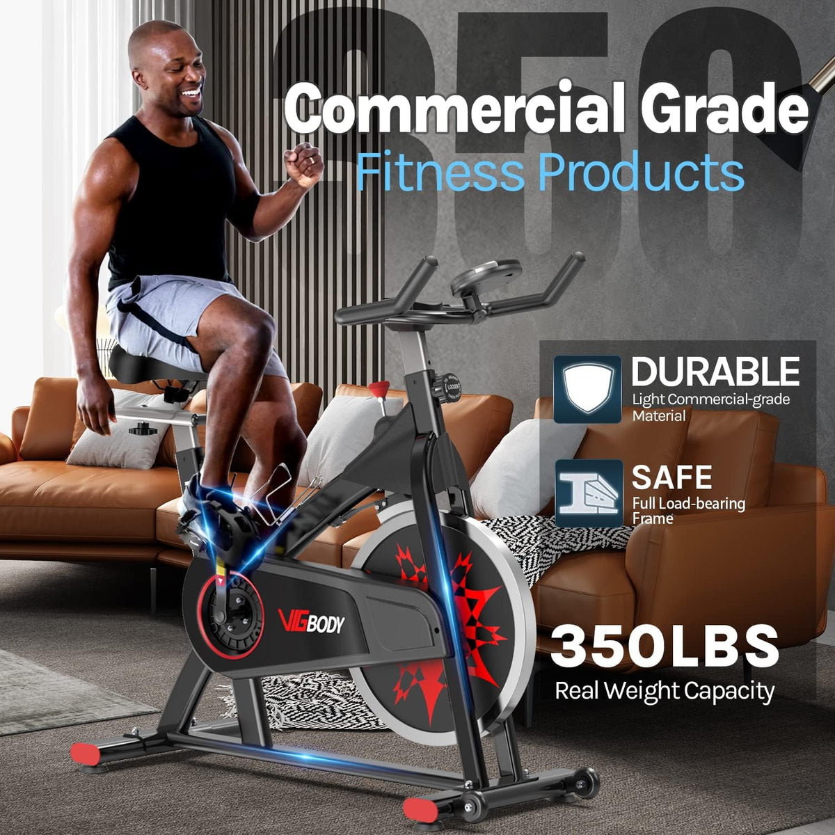Exercise Bike Indoor Cycling Bike Adjustable Stationary Bicycle Upright Bike V60226