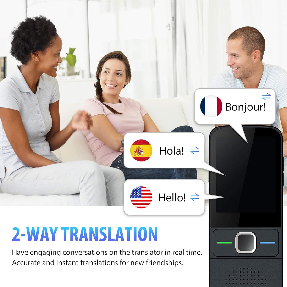 Portable Smart Translator Device Two Way Online 138 Languages Black Pack of 2 V8052