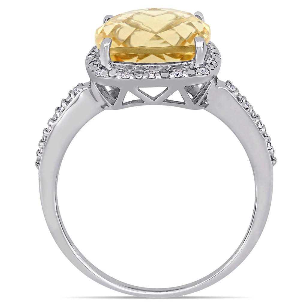 Sterling Silver Citrine and Diamond Halo Ring L461