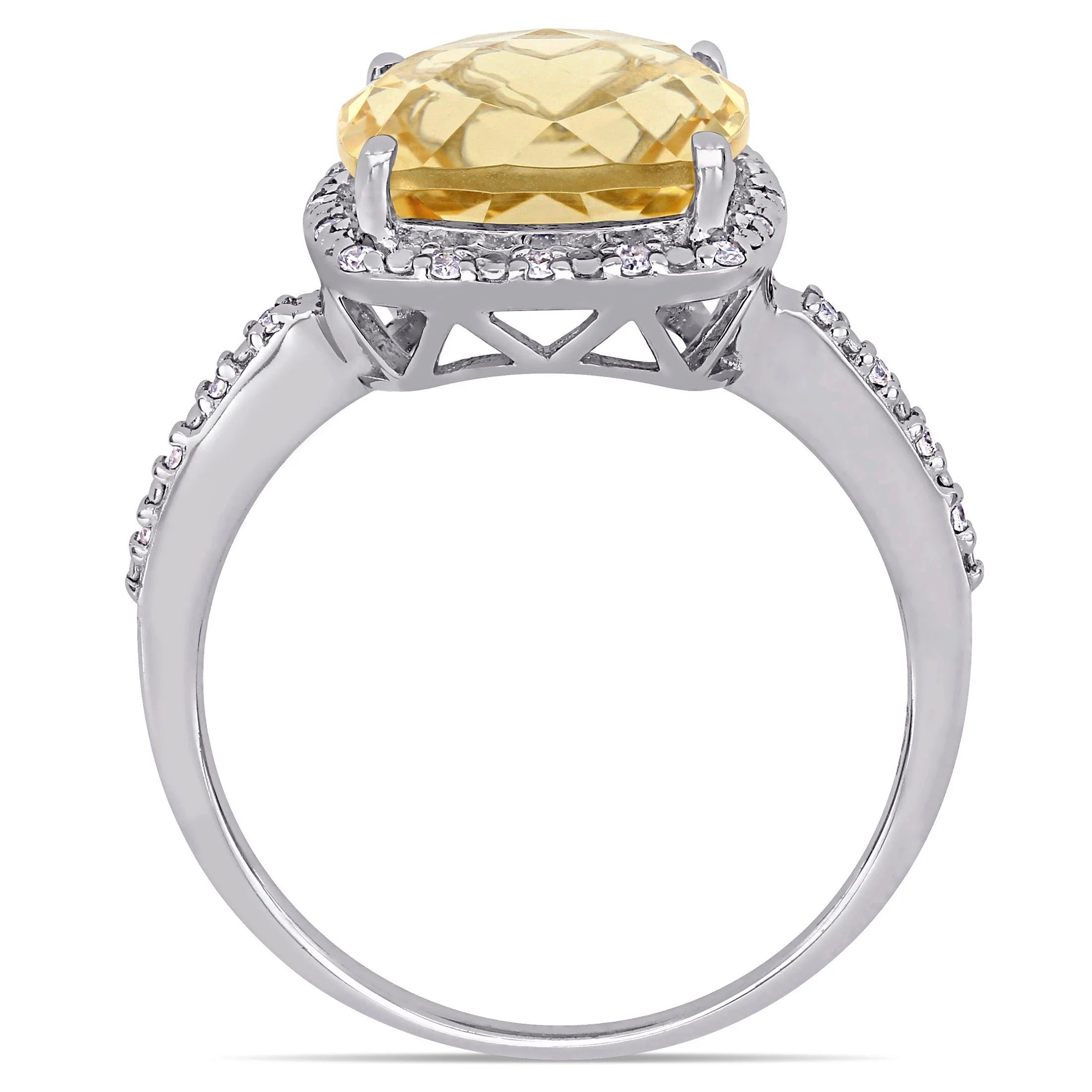 Sterling Silver Citrine and Diamond Halo Ring L461