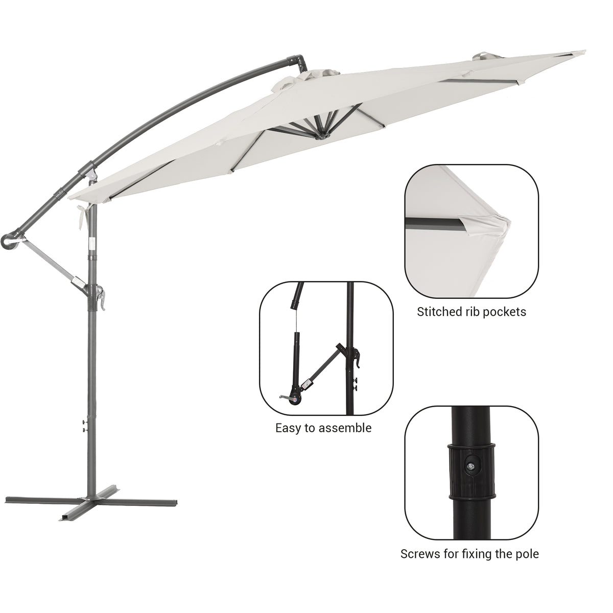 White Round Offset Patio Umbrella H9217