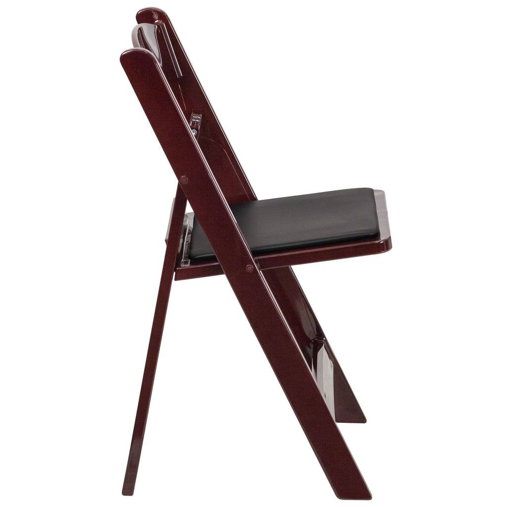 4 Pk Red Mahogany Resin Folding Chair with Black Vinyl Padded Seat C497