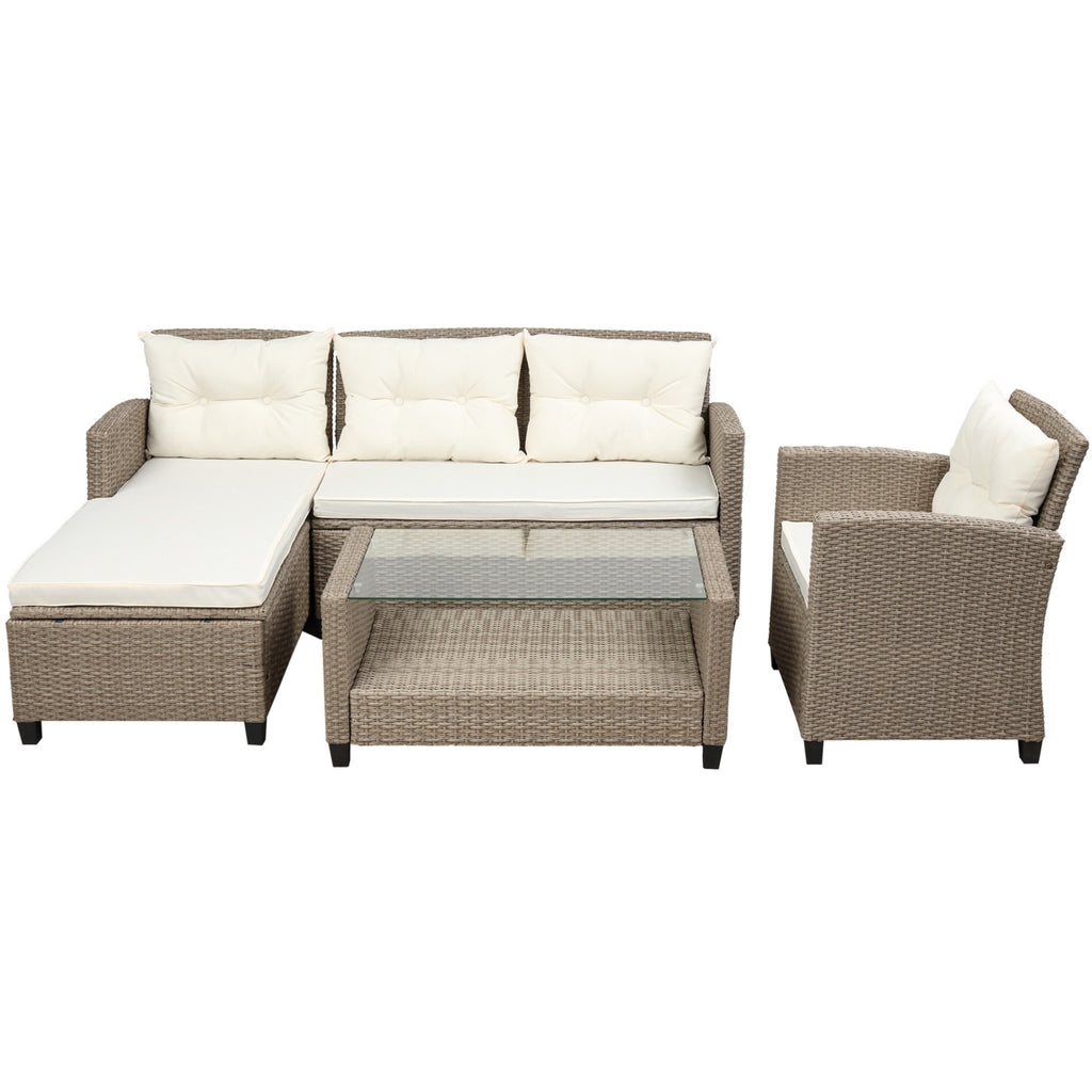 4 Piece Outdoor Sofa Conversation Set with Steel Frames and Rattan B82169
