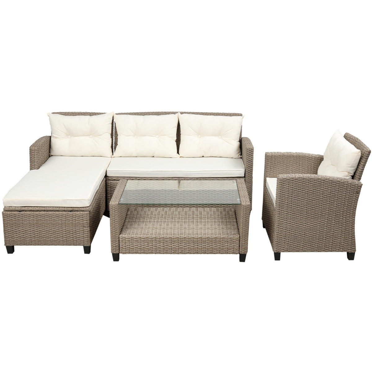 4 Piece Outdoor Sofa Conversation Set with Steel Frames and Rattan B82169