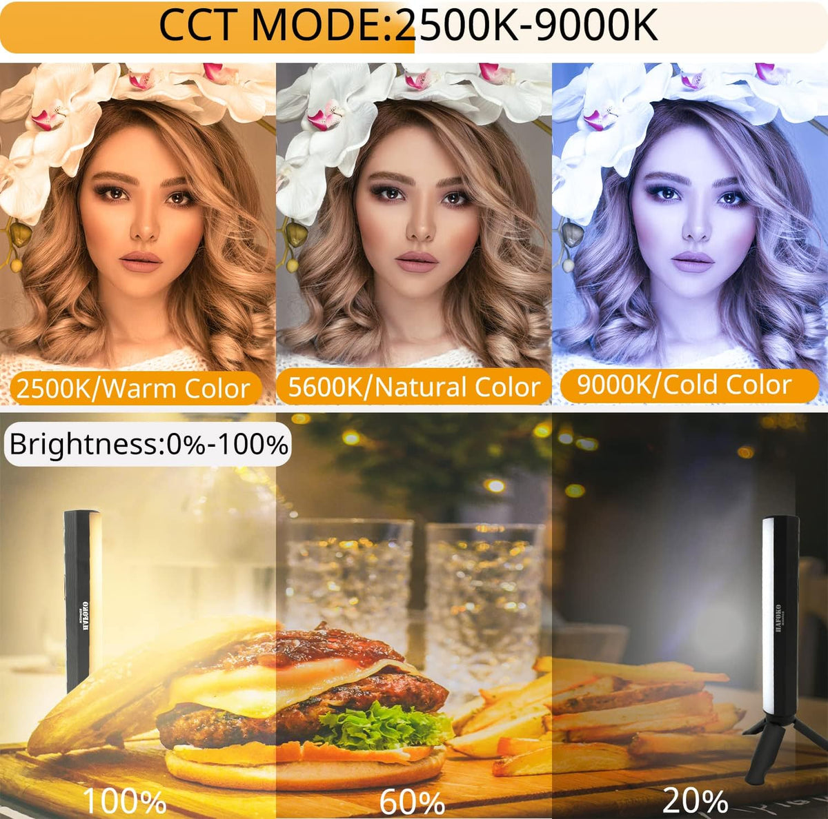 Handheld RGB Light Wand Video LED Lighting Photography Light Vlog Magnetic CRI95+ 2500K-9000K Built-in Battery 3000mAh Pack of 2 V584