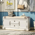 White Storage Bench with 2-Drawers and 2-Cabinets M880