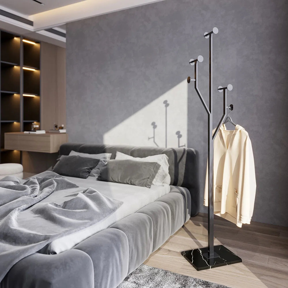 Black Metal Coat Rack Stand with Marble Base E691608