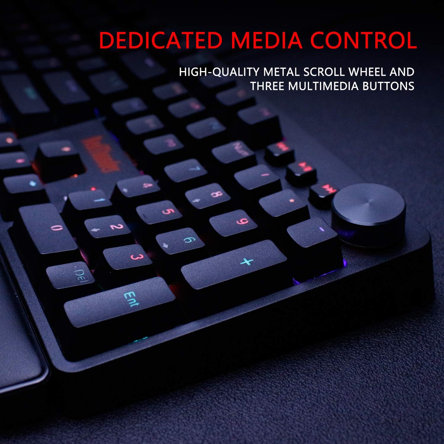 RedThunder K55 Mechanical Gaming Keyboard, Quiet Red Switch, Chroma RGB Lighting, Soft Leather Wrist-Rest, Standard Full Size Wired Keyboard with Dedicated Media Keys & Dial for PC M3051