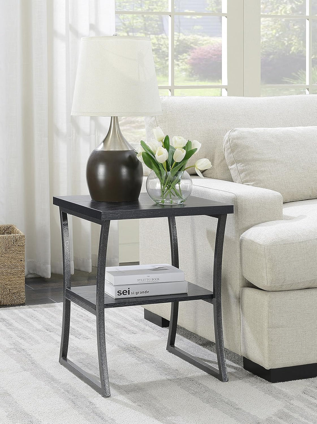 Faux Birch Slate Gray End Table Pack of 2 Q121