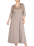 Beige Sequined Sleeveless Square Neck Full-Length Fit + Flare Dress K6125