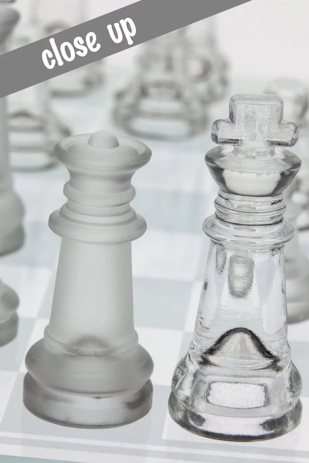 12 inch Glass Chess Set with 32 Frosted Clear Pieces S808