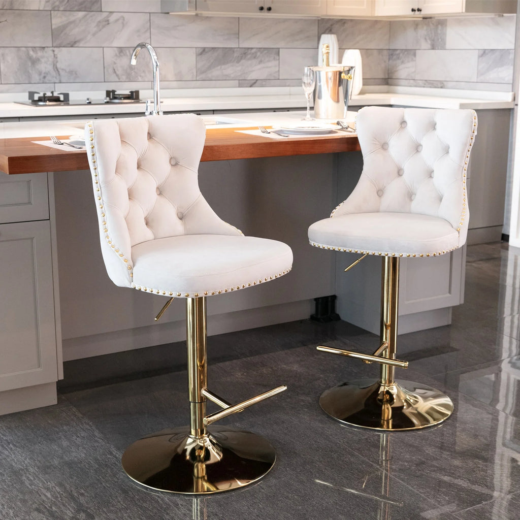 Beige Velvet Swivel Bar Stools Set of 2 with Back G453420