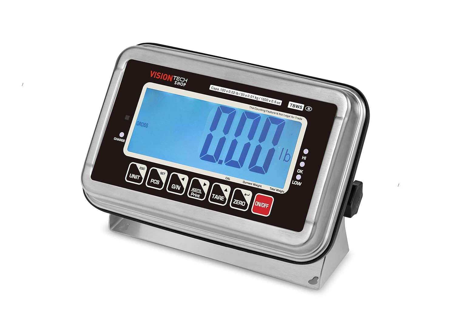 Stainless Steel Bench Scale, 200lb Capacity, 0.05lb Readability W5757