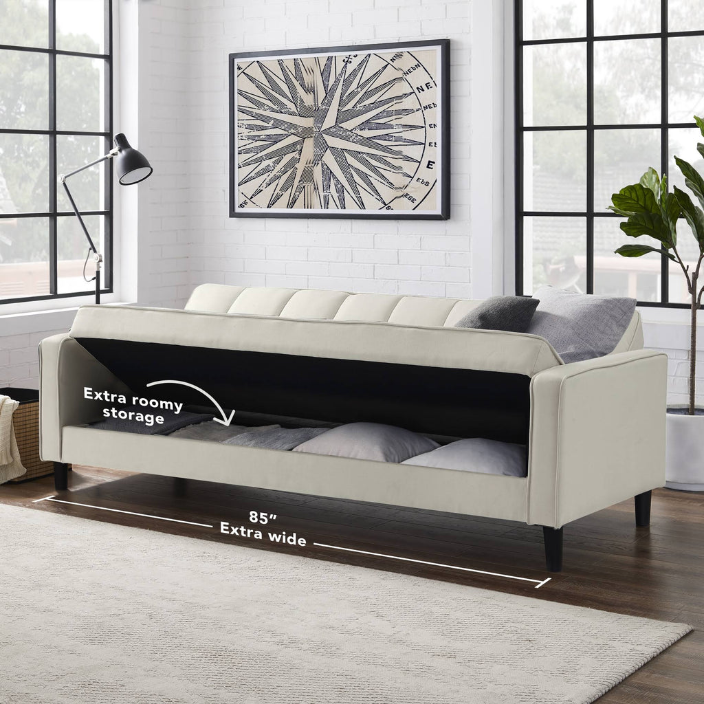 Beige Linen Convertible Sofa Bed with Storage Z6959