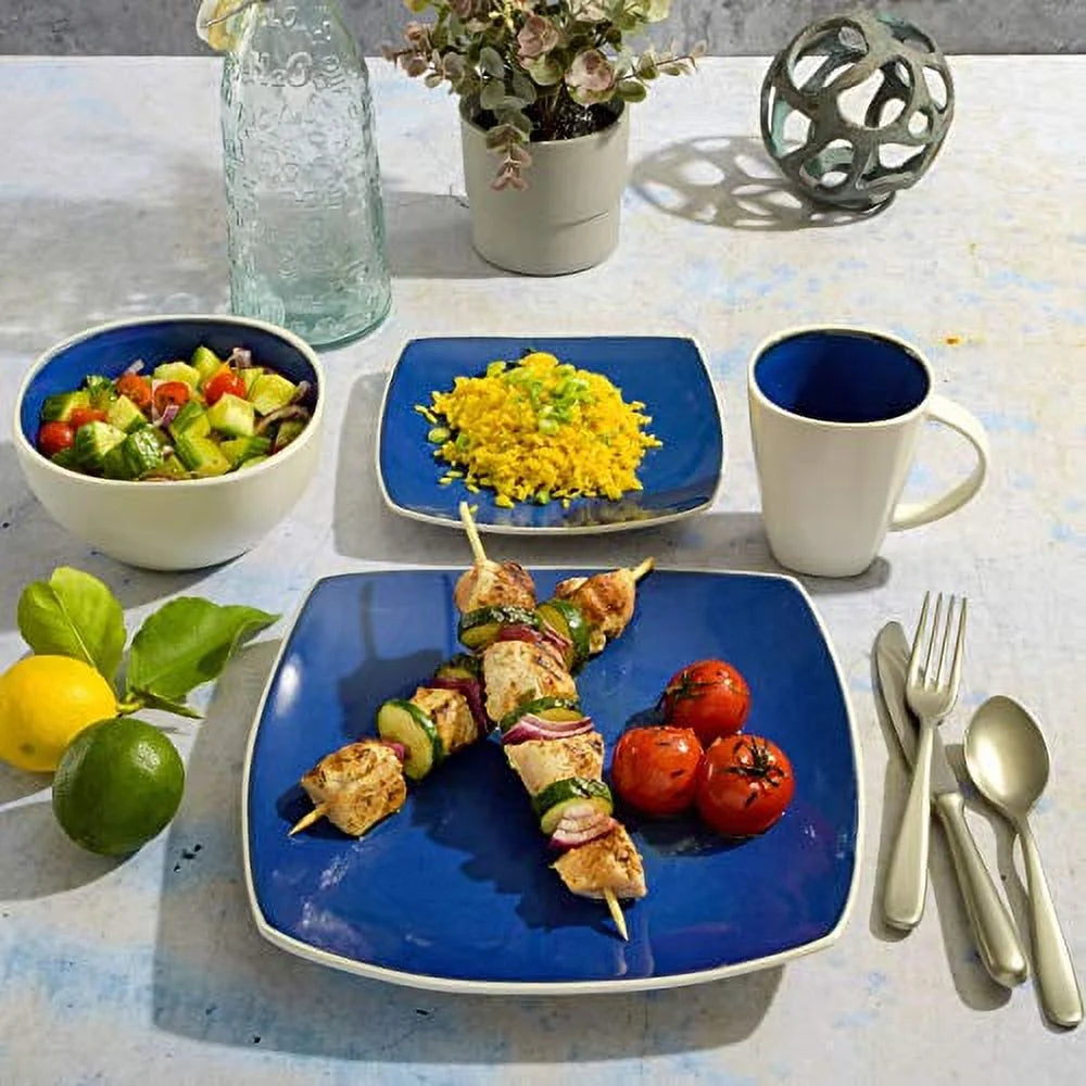 White Square Stoneware 16-Piece Dinnerware Set U350923