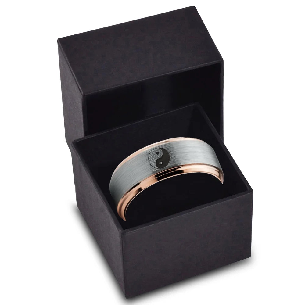 Tungsten Yin-Yang Band Ring 8mm Brushed Polished Size 7.5 X874