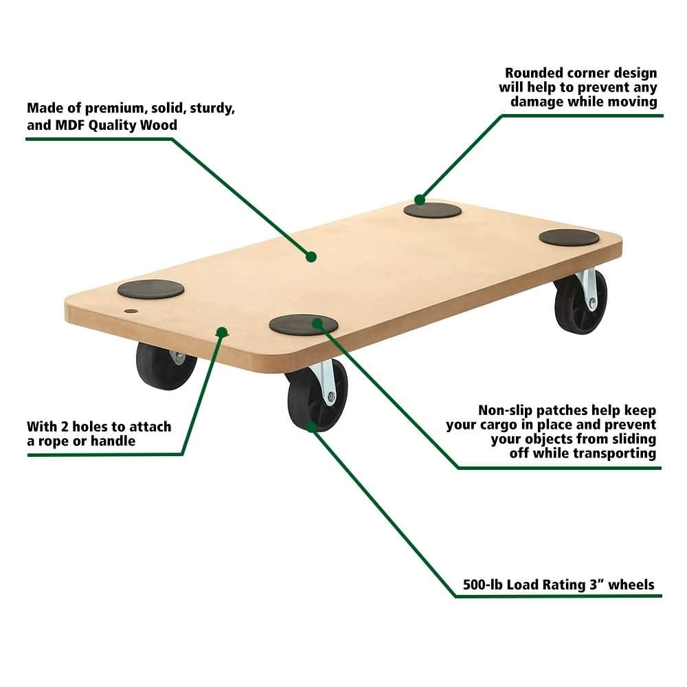 6 Pack Rectangle Wood Platform Furniture Dolly Cart with 3 Inch Wheel Y56489