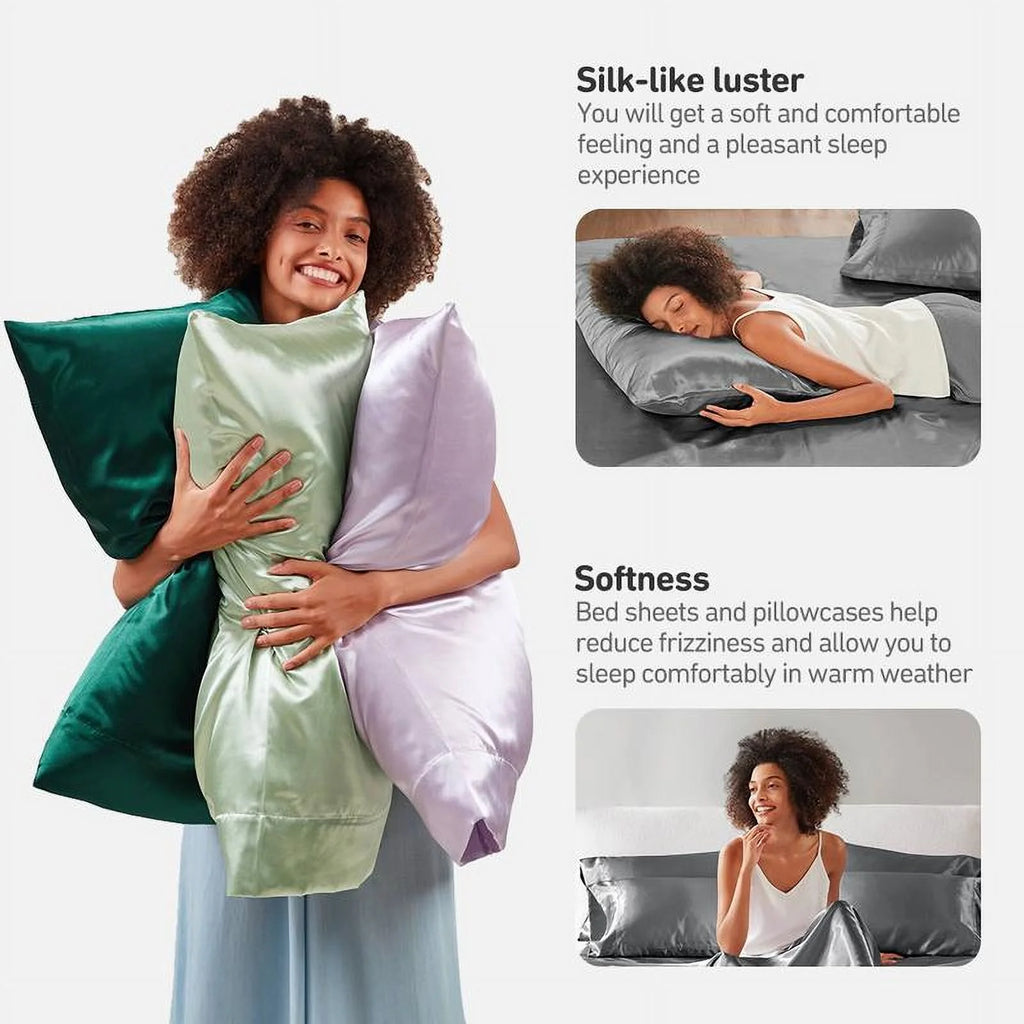 6 Piece Satin Sheet Set with Flat Sheet, Fitted Sheet, 4 Pillowcases D49832