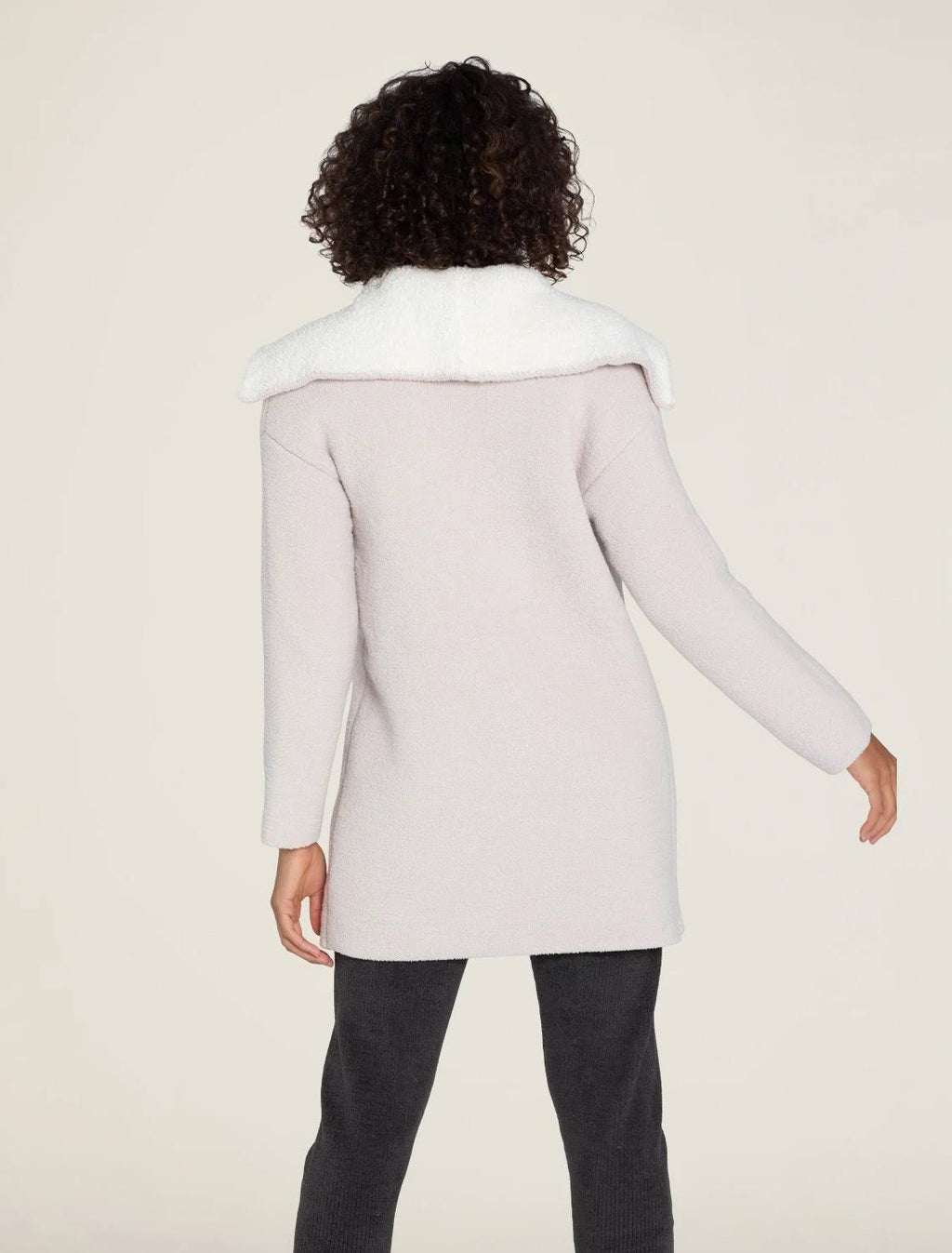 Stone Cream Shearling Drape Car Coat X8016