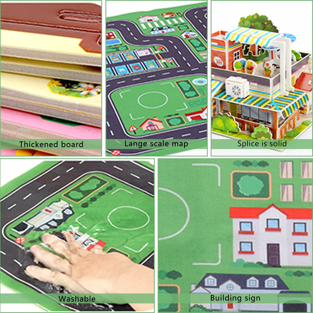 6 Cartoon Character Toys & 5 Toy Cars, 4 * 3D Puzzle Building Blocks Set K59384
