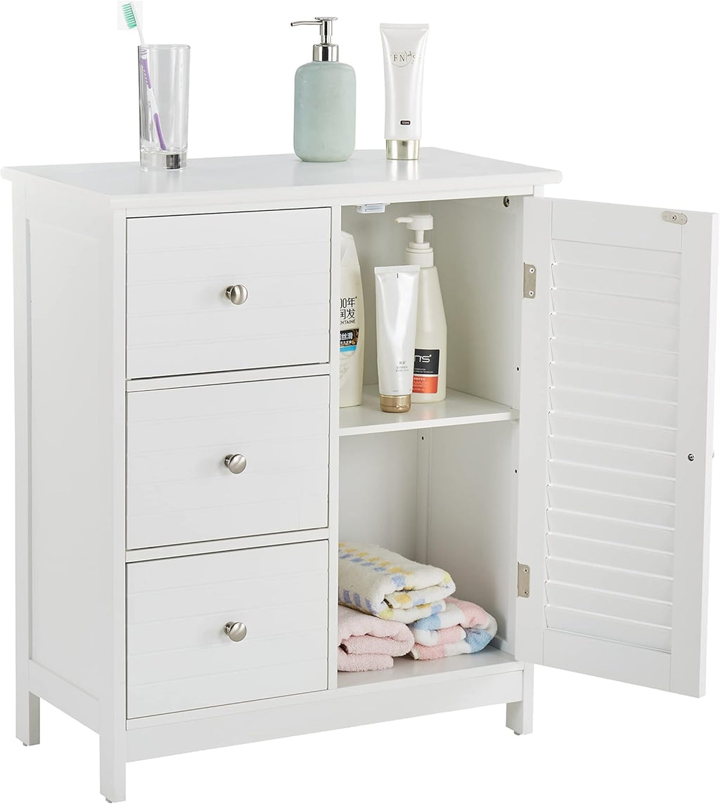 White Bathroom Storage Cabinet with 3 Drawers and 1 Two Layers Cabinet T381