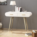 White and Champagne Gold Faux Wood Vanity Table Q616965