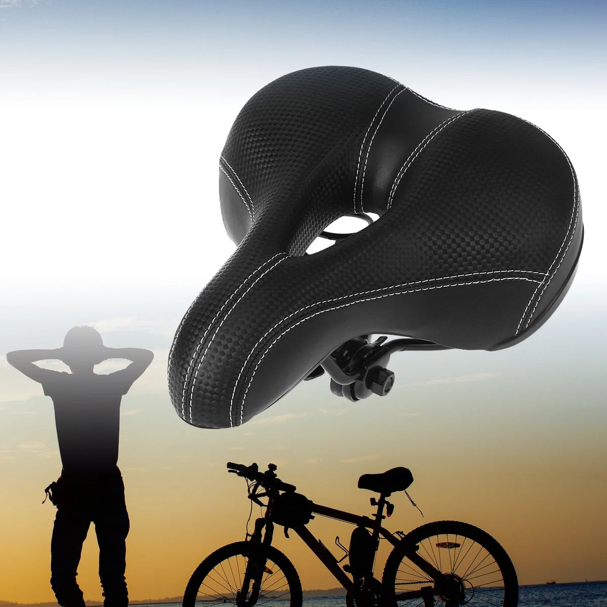 Black Wide Bike Cushion Seat With Waterproof Cover M4602