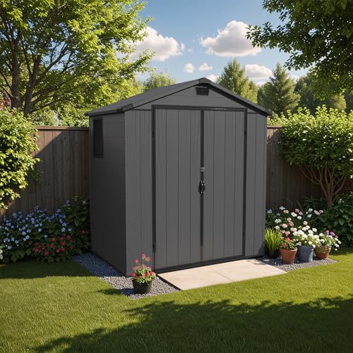 Dark Grey 6 x 8 FT Plastic Outdoor Storage Shed with Floor L841526