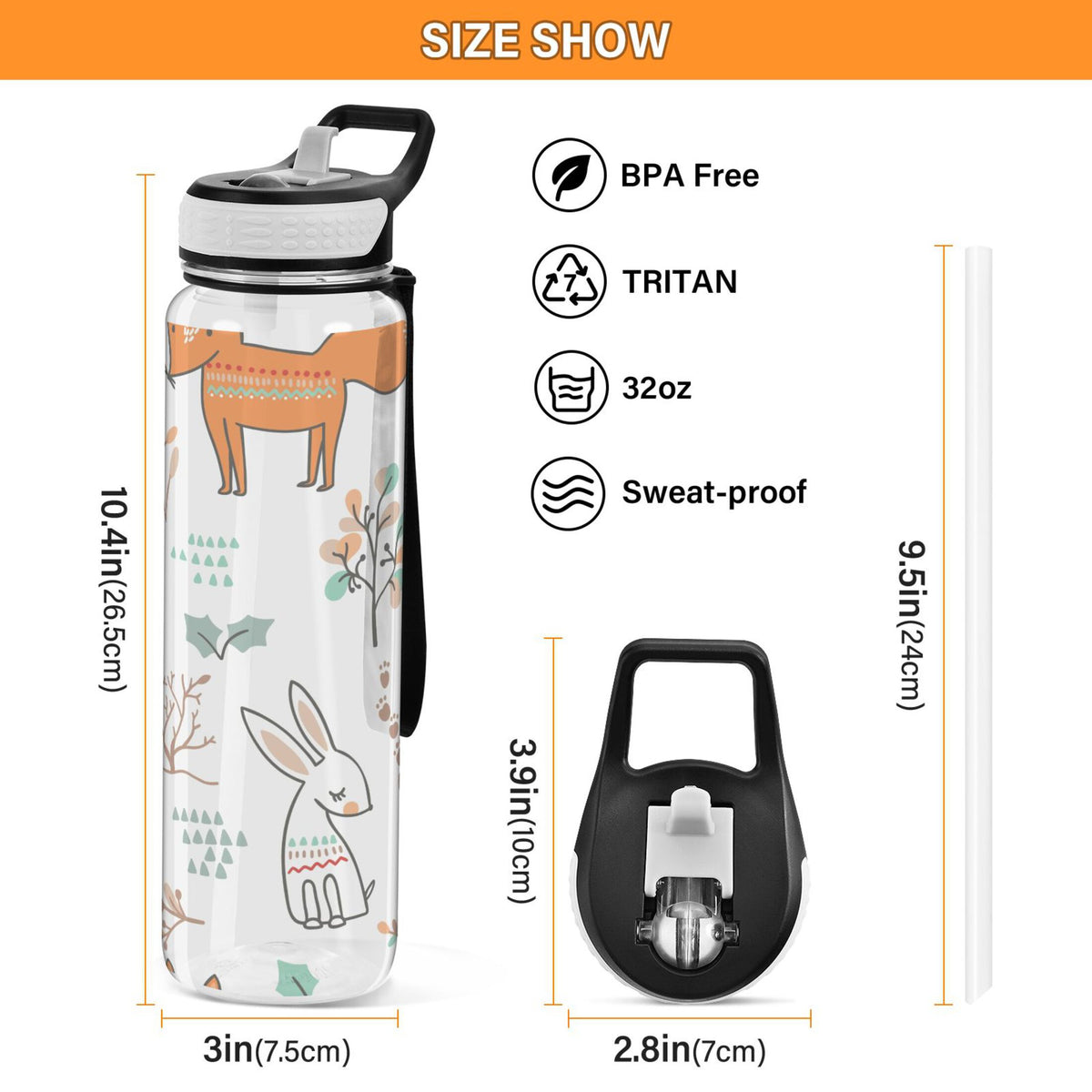 32oz Tritan Leakproof Clear Water Bottle with Straw Z728