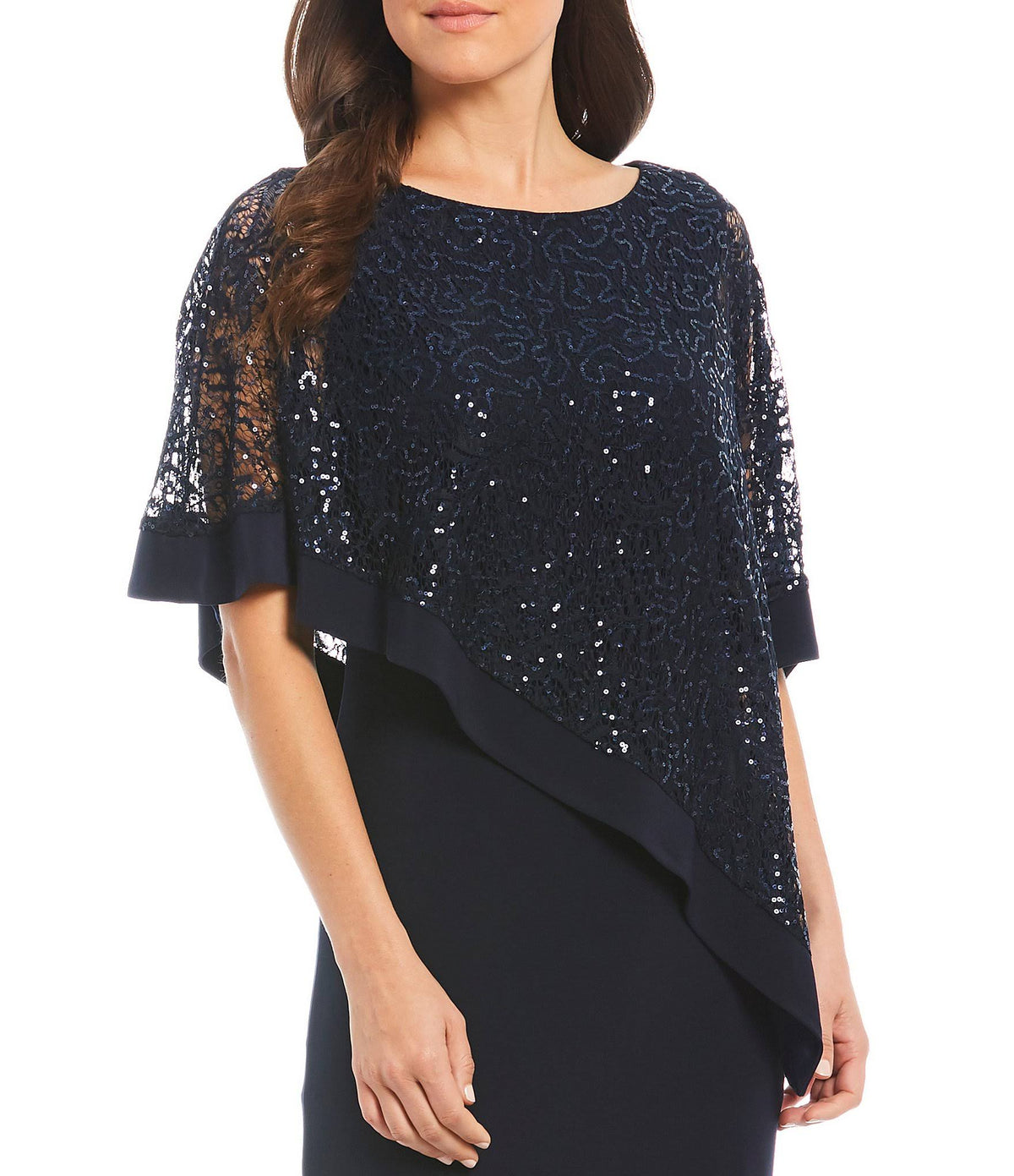 Black Sequined Lace Cape Gown N14261