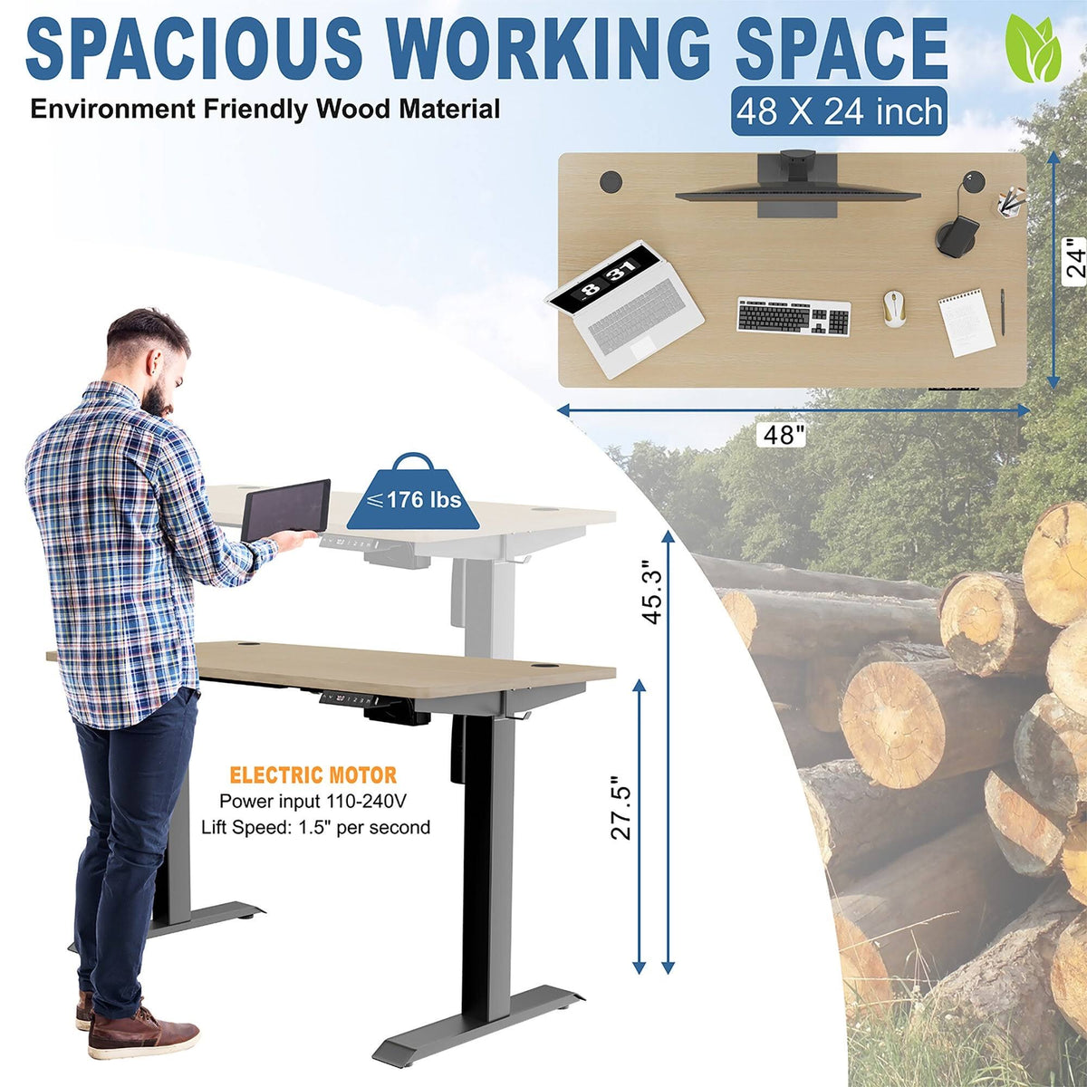 Black Height Adjustable Electric Standing Desk with Splice Board L816