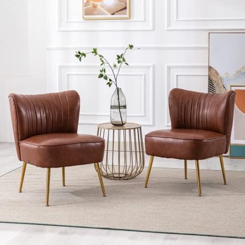 Orange Velvet Armless Accent Chair with Golden Legs B143