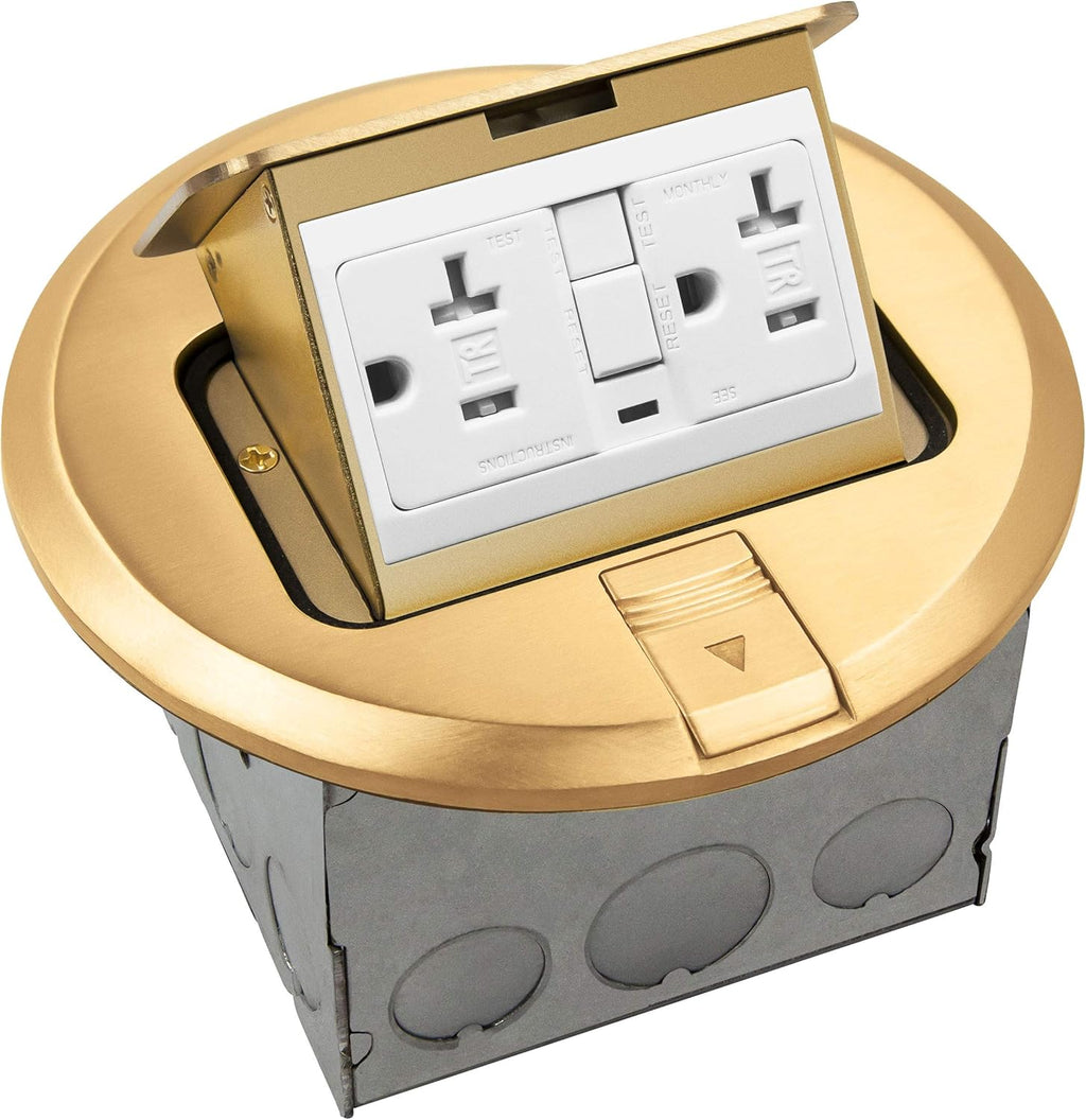 Round Pop-Up Floor Box Kit, 20A Tamper-Weather Resistant Receptacle Outlet, Nickel Plated Brass, Pack of 2 F39924