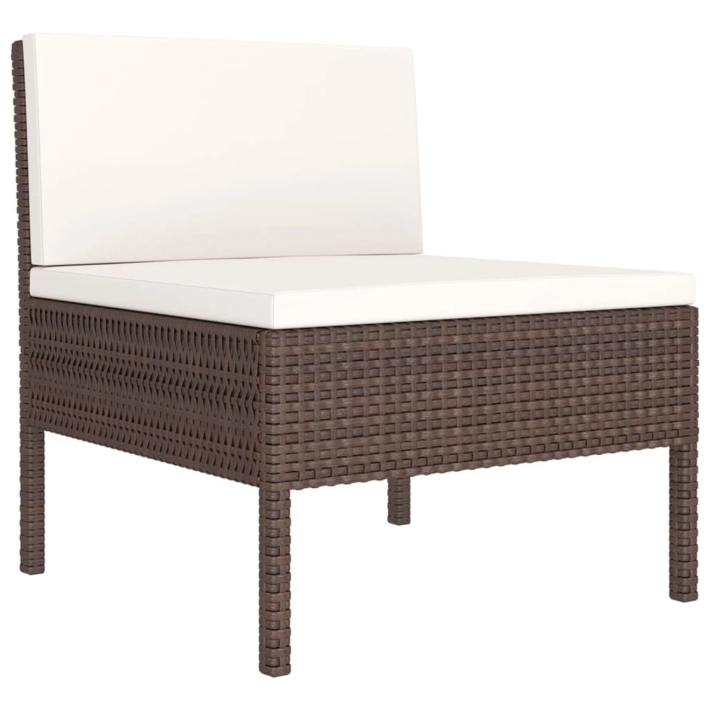 9 Piece Cream White Cushion Brown Poly Rattan Patio Lounge Set J24917