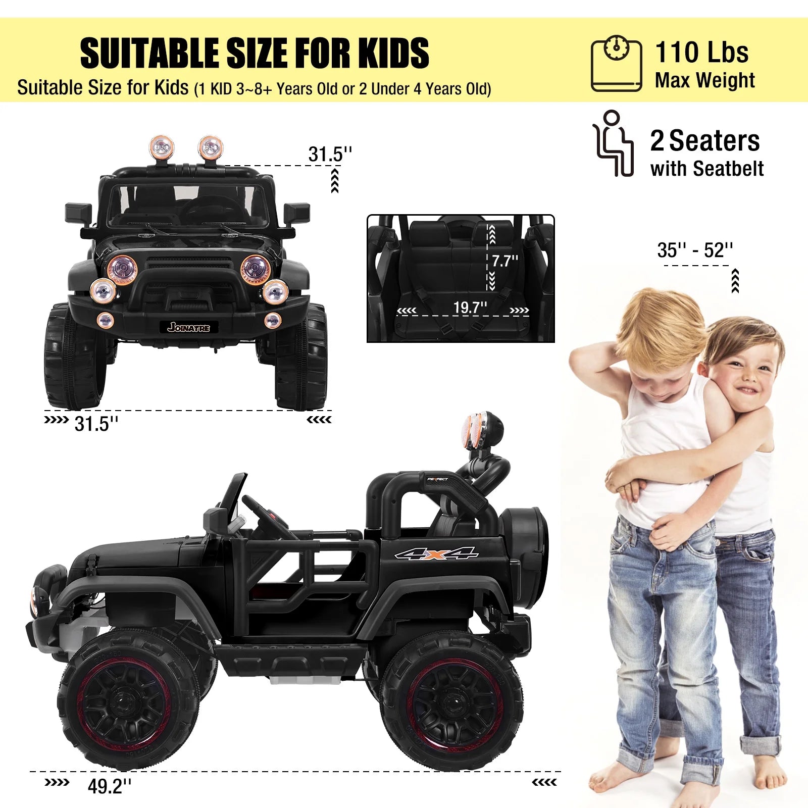 Black 24V 2 Seater Kids Ride On Truck with Remote Control X88651