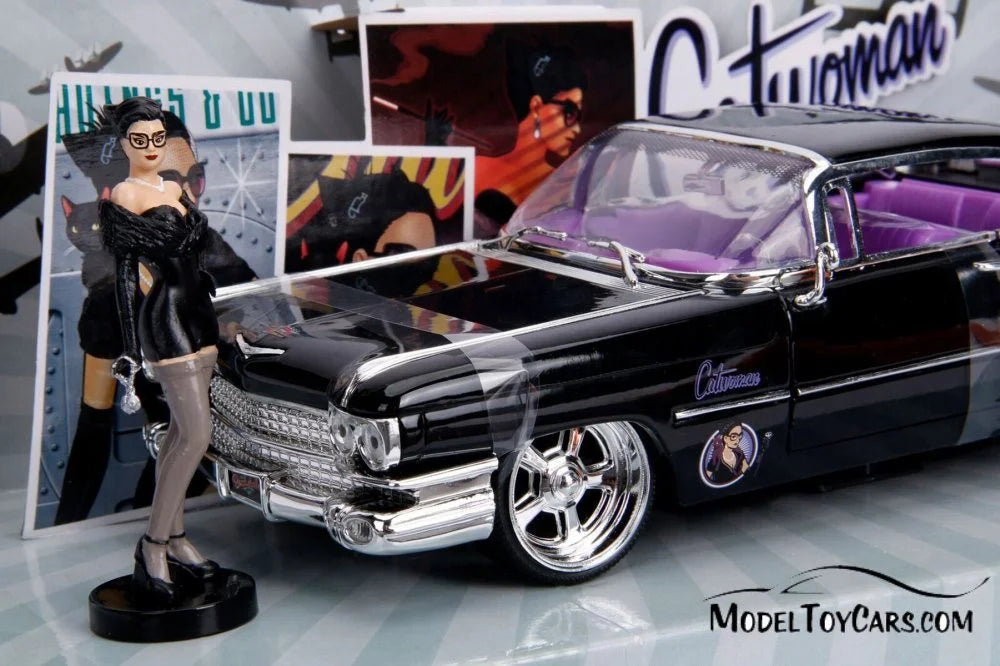 1959 Cadillac Coupe Deville Diecast Model Toy Car with Display Case and Catwoman Figurine E571031