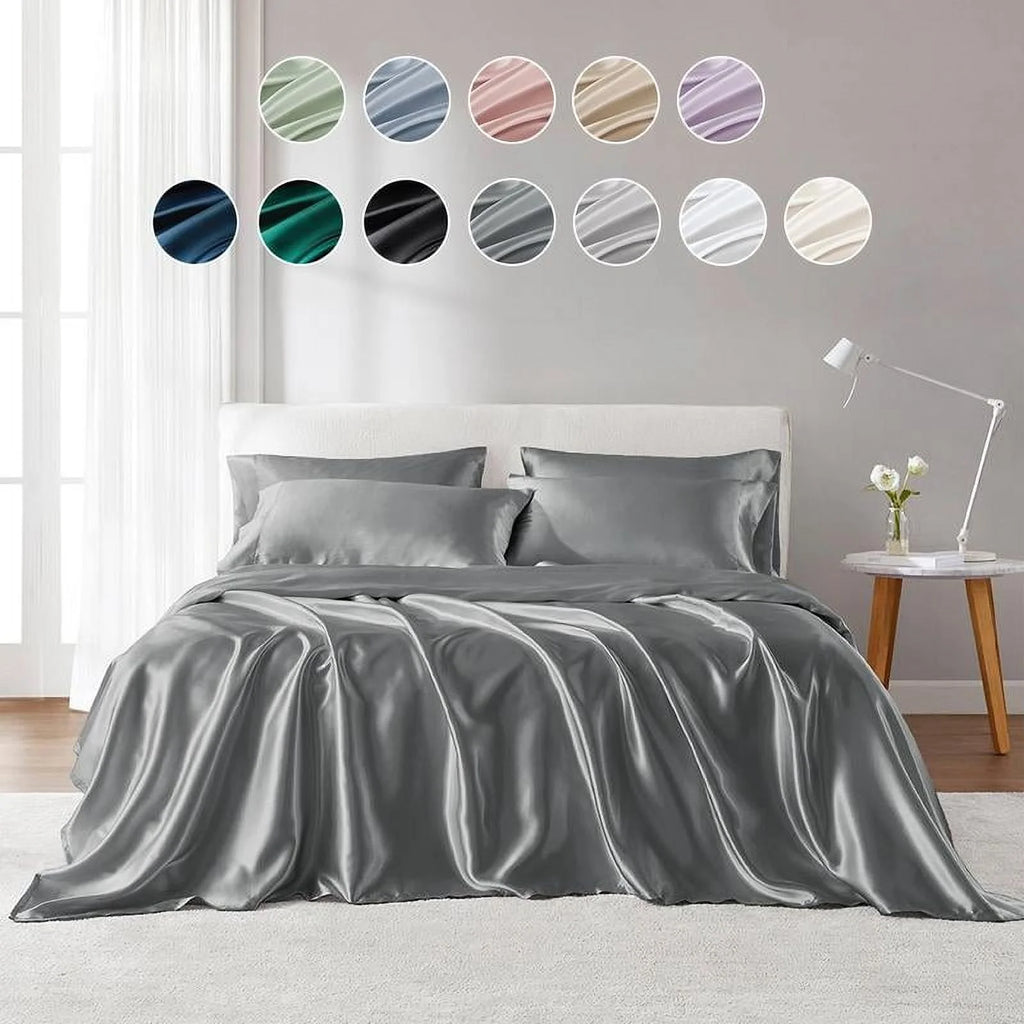 6 Piece Satin Sheet Set with Flat Sheet, Fitted Sheet, 4 Pillowcases D49832