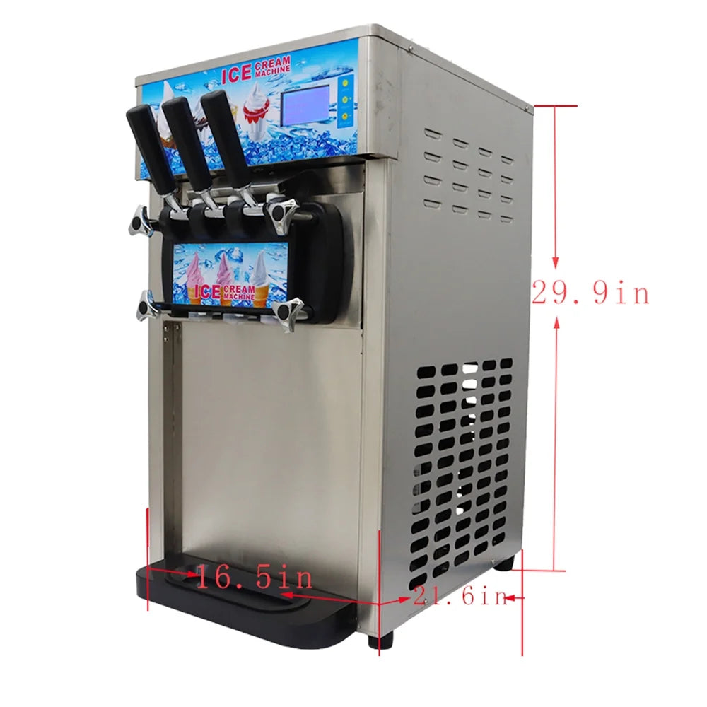 Commercial 3 Flavor Soft Ice Cream Maker 16-18L/H LED Display D149