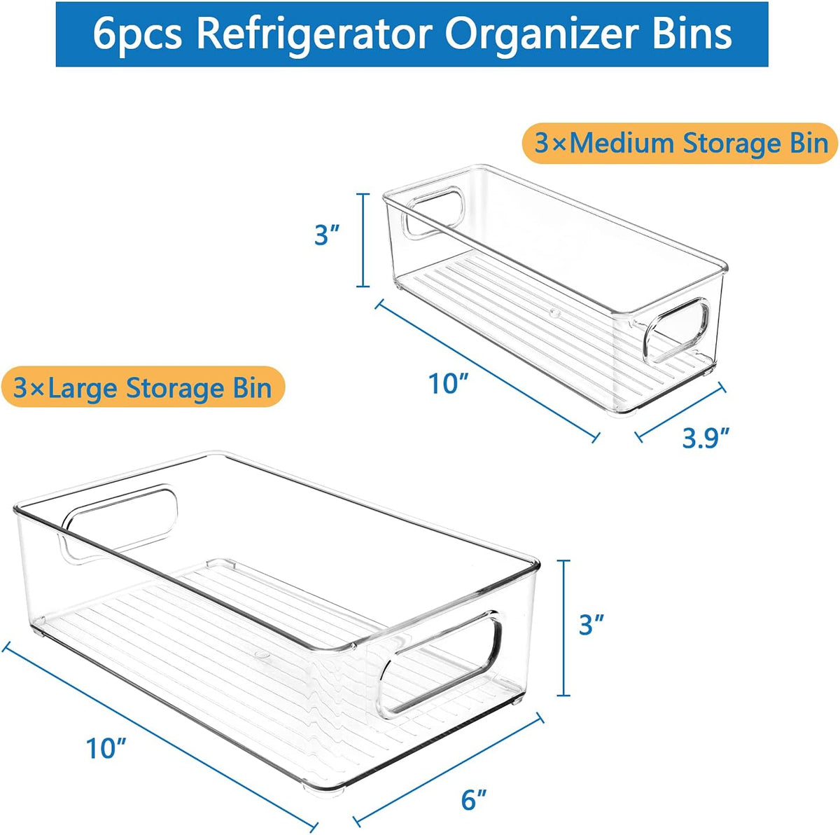 Clear Stackable Fridge Organizer Bins, Set of 6 X813581