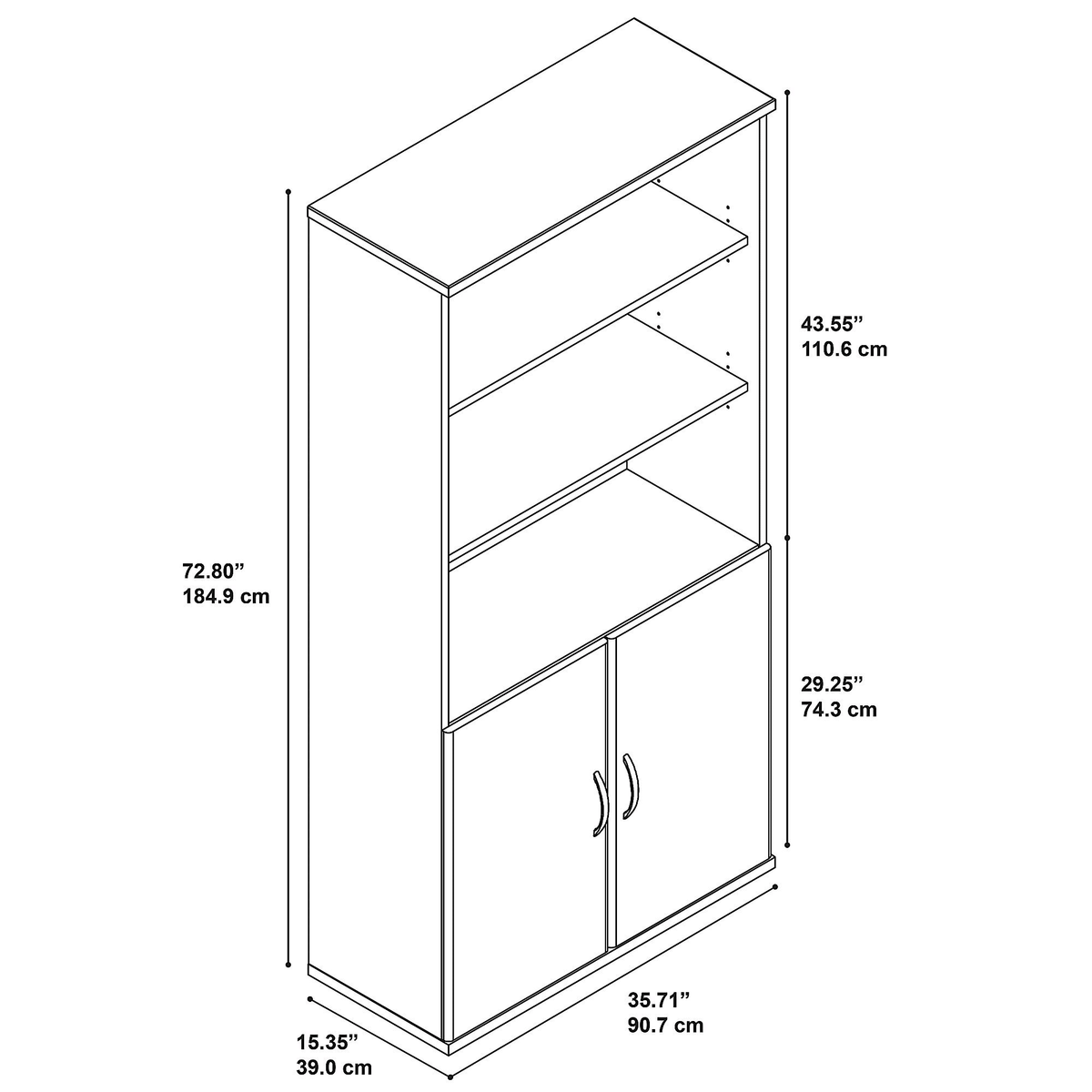 5 Shelf Bookcase with Doors in Auburn Maple J851